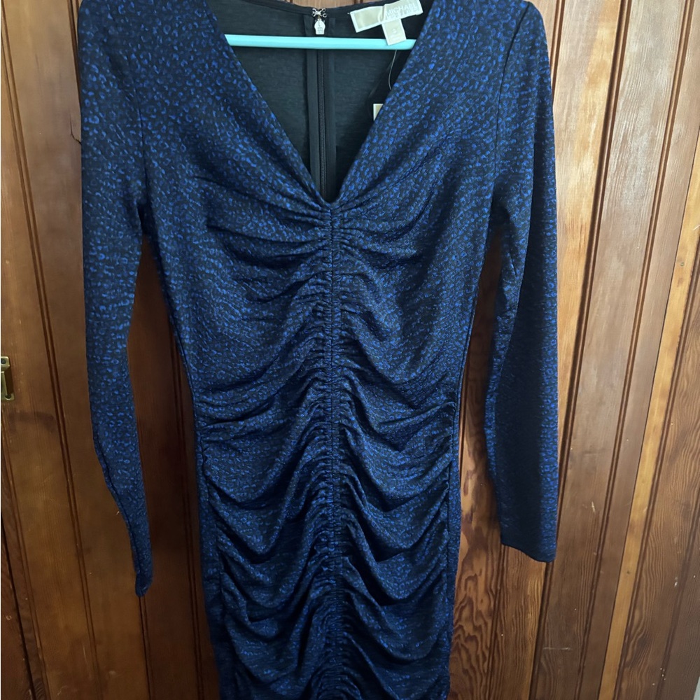 Elegant Blue Ruched Dress